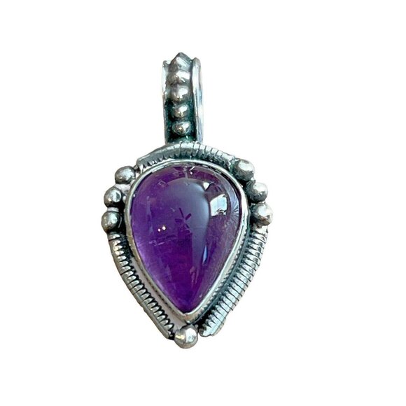Amethyst Gemstone Sterling Silver 925 Pendant Teardrop Vintage 1990s No Chain - Picture 1 of 6